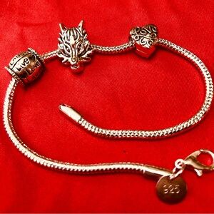 925 sterling silver bracelet w 3 FREE  charms.Snake,lobster.8.5”. Perfect GIFT !